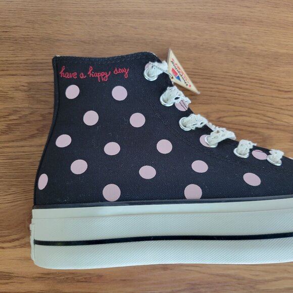 ⭐Converse Lift Platform Polka Dot Hi Canvas 8 Womens Sneakers Black Pink A10688C - Picture 9 of 12